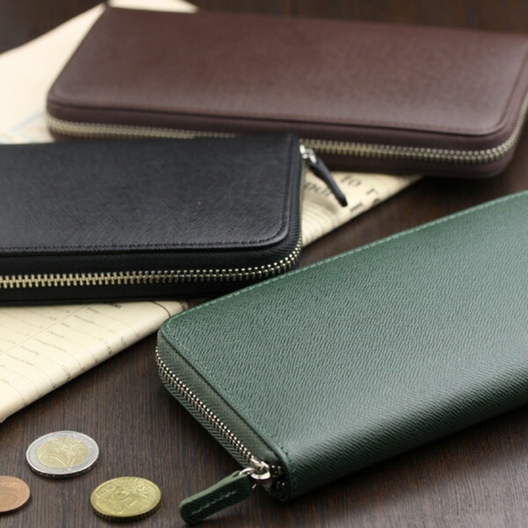 本革 ラウンドファスナー長財布 角シボ型押し牛革 ABIES L.P. （アビエス）