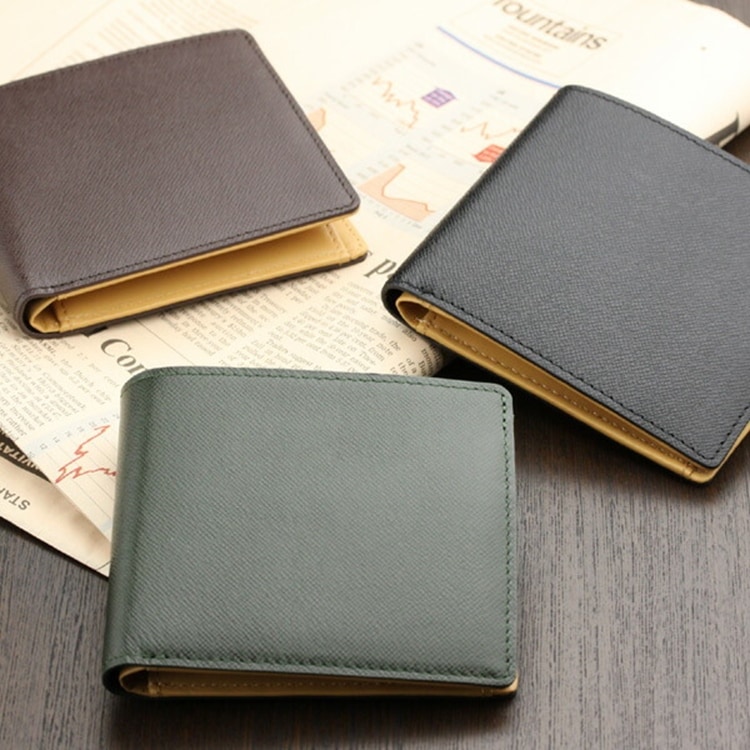 本革 二つ折り財布 角シボ型押し牛革 ABIES L.P. （アビエス） 