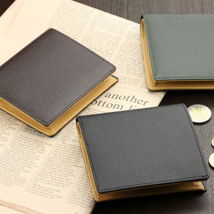 ABIES L.P. （アビエス）本革 二つ折り財布（BOX小銭入れつき） 角シボ型押し牛革