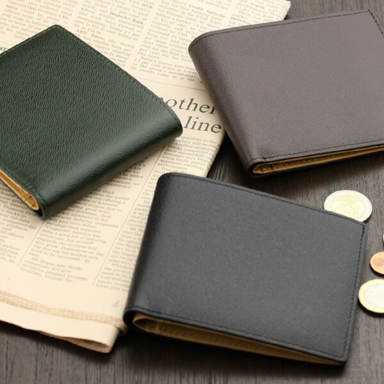 本革 メンズ 二つ折り財布（小銭入れなし） 角シボ型押し牛革 ABIES L.P. （アビエス）