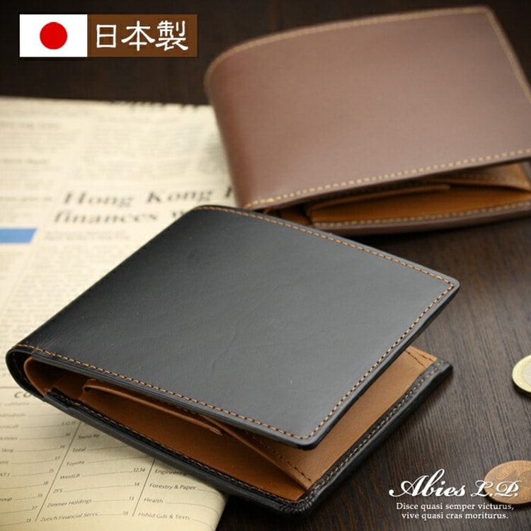 ABIES L.P. （アビエス） セミアニリン牛革 二つ折り財布（BOX型小銭入れつき） 日本製