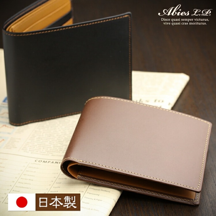 ABIES L.P. （アビエス） セミアニリン牛革 二つ折り財布（小銭入れなし） 純札入 日本製 