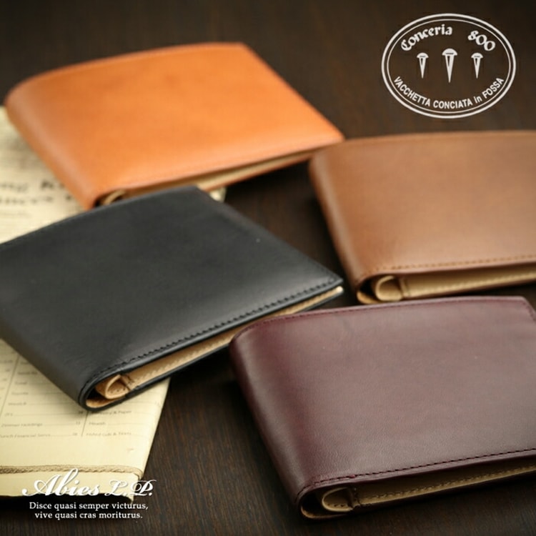 イタリアンレザー 植物タンニンなめし革 二つ折り財布（小銭入れなし）牛革 ABIES L.P. （アビエス）