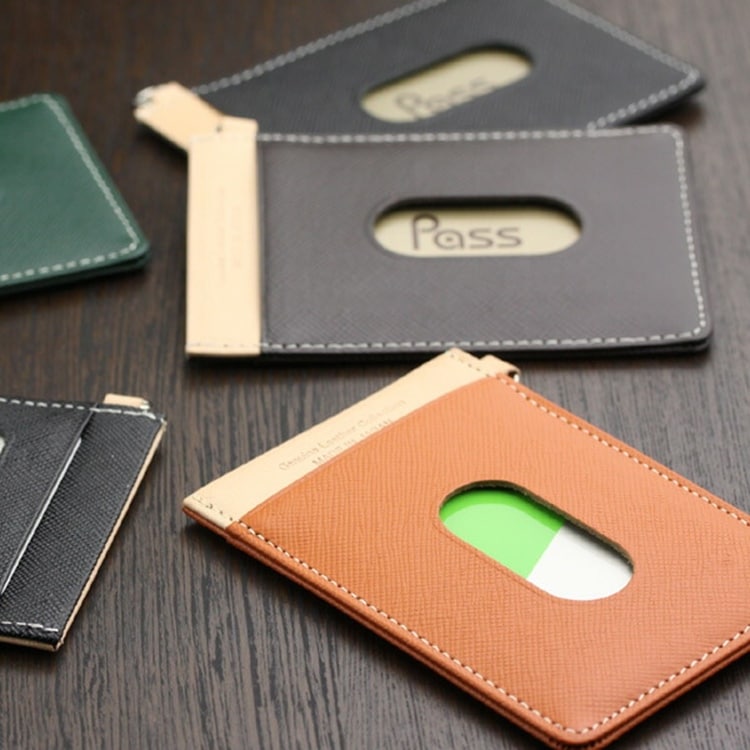 日本製 本革 単パスケース プリズム（角シボ型押し牛革）