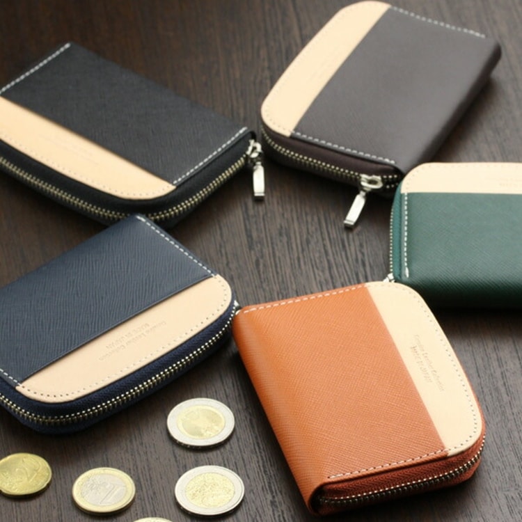 プリズム（角シボ型押し牛革）日本製 本革 ラウンドファスナー 小銭入れ 