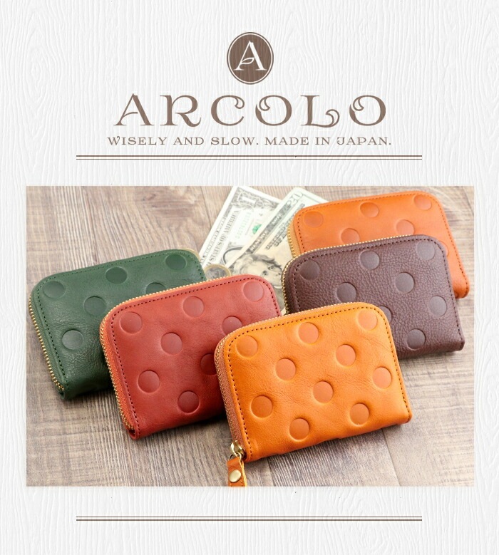 ARCOLO(アルコロ)本革 ミニ財布 札入れなし 日本製 小さい財布 水玉