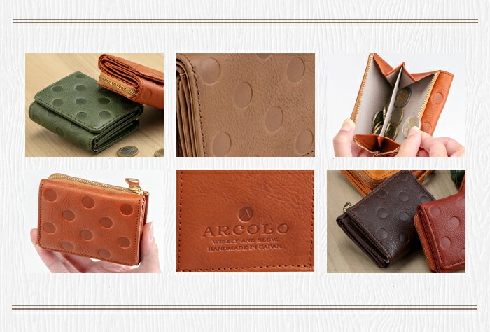 ARCOLO(アルコロ)本革 三つ折り財布 日本製 小さい 財布 水玉 | ミニ財布・三つ折り財布 | かばんの館