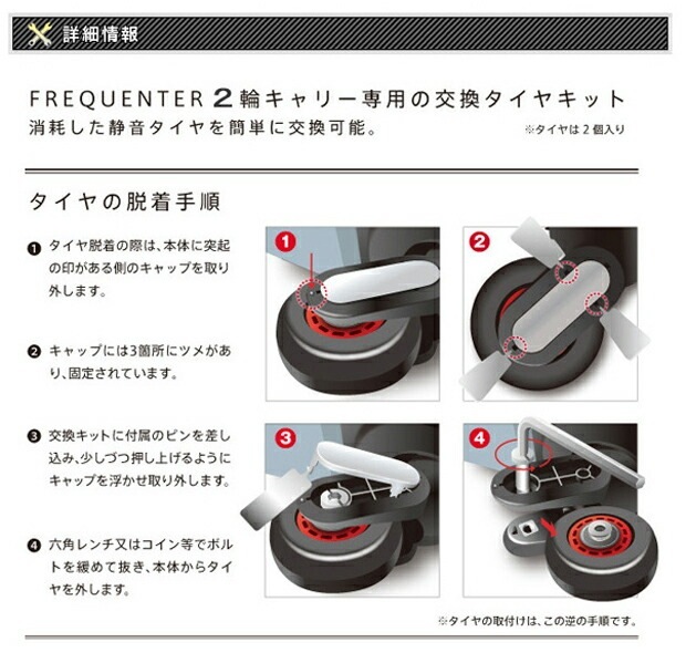 超静穏スーツケース FREQUENTER（フリクエンター）WAVE 1-626 交換キャスターkit （2輪タイプ 1-625専用）
