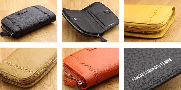 KANSAI YAMAMOTO（カンサイヤマモト） ソフトシュリンク牛革 ラウンドファスナー 折り財布