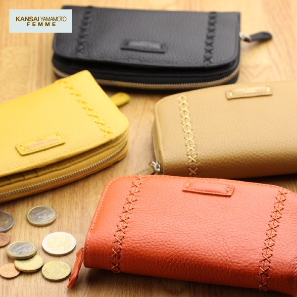 KANSAI YAMAMOTO（カンサイヤマモト） ソフトシュリンク牛革 ラウンドファスナー 折り財布
