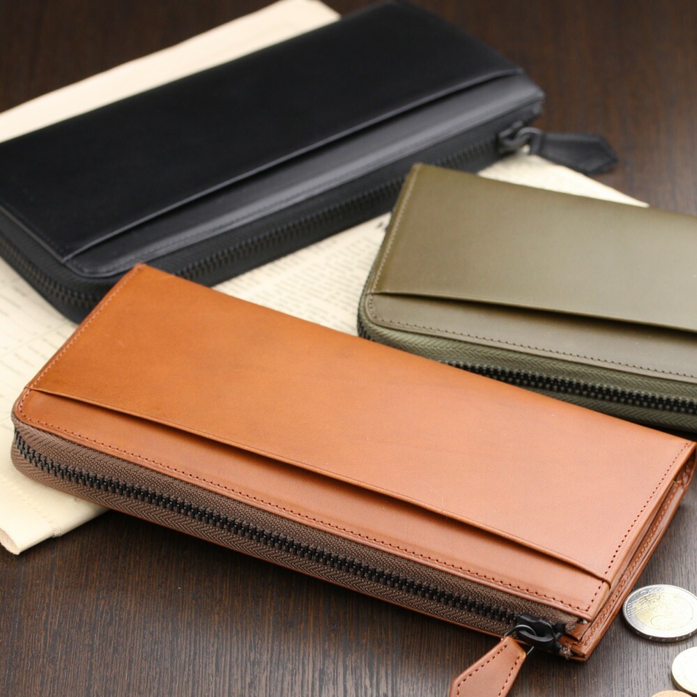 イタリアンレザー 植物タンニンなめし革のLファスナー長財布 牛革 ABIES L.P.（アビエス）