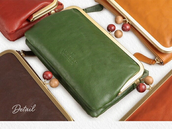 ARCOLO(アルコロ)がま口 お財布ポシェット 本革 日本製 姫路レザー ミニ 本革 ショルダーバッグ レディース