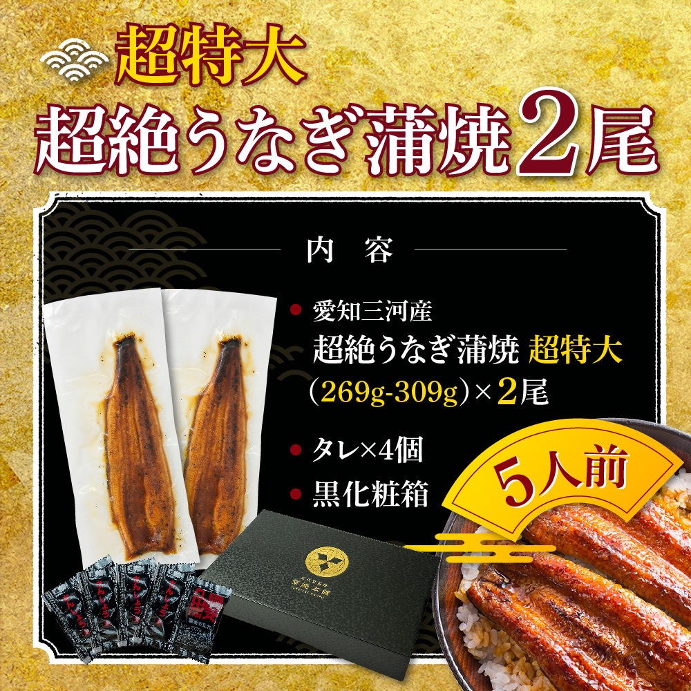 【お歳暮ギフト】愛知三河産　超絶うなぎ蒲焼（269g-309g）×超特大2尾