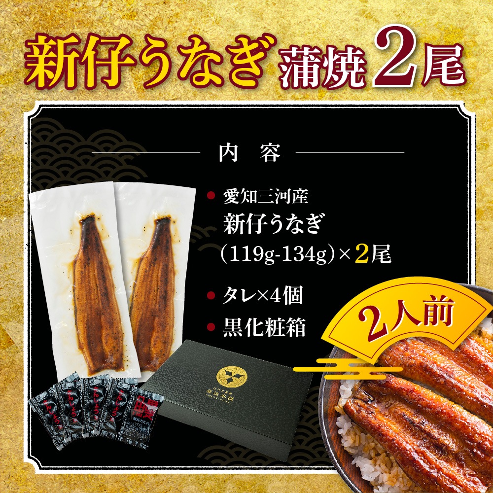 愛知三河産　2023年度加工　新仔うなぎ蒲焼（119g-134g）×中2尾