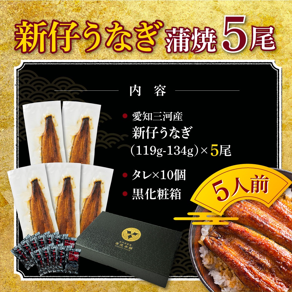 愛知三河産 2023年度加工 新仔うなぎ蒲焼(119g-134g)×中5尾