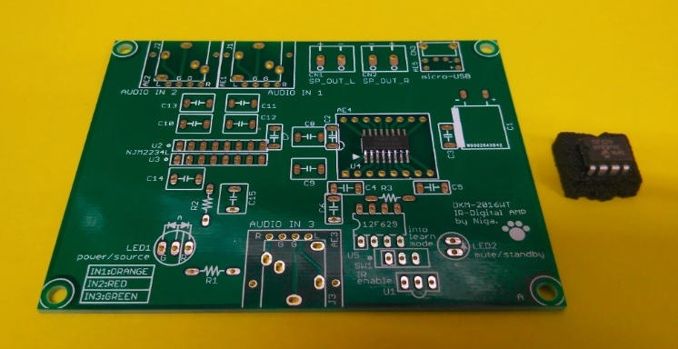 電子工作マガジン2016冬号掲載作品　赤外線リモコン制御3入力デジタルアンプ基板＋マイコンセット