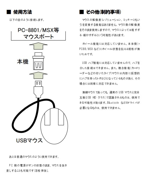 マウスセット MC88U マウスコンバータ/88U (MSXマウス) | 同人ハード（キット