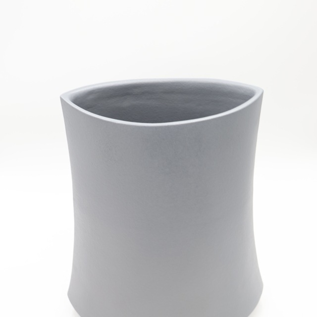 青みがかったグレーの陶器の花瓶 直径18.5cmX高さ20.5cm 【公式通販】