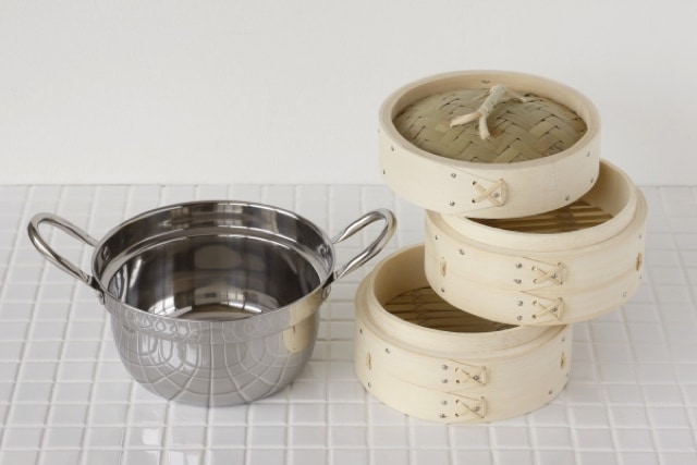 かごや 竹 中華せいろ 27cm 鍋付きセット（ガス・IH対応） 竹 中華せいろ 15.5cm 鍋セット[ガス・IH対応鍋 本体2 ふた1] | せいろ