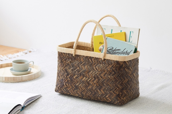 特選 黒竹市場かご (籐取手/小サイズ)(約)幅38×マチ18×本体高さ23cm(約