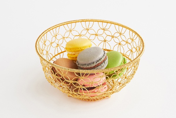 円形かご 七宝編み(約)直径13.5×高さ7cmゴールドコーティング