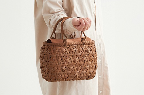 菊編みやまぶどう籠(まんまるやさしい/小サイズ/リング取手/柿渋