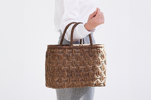 連続桝網代編みくるみ籠 (細ひご/横長/中サイズ) (約)幅33×マチ9