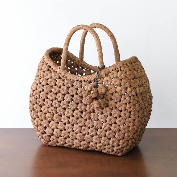 1点のみ 花編みやまぶどう籠(国産材/丸型/中サイズ)(約)最大幅30.5  