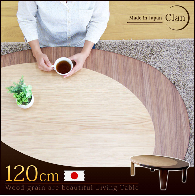 座卓 リビングテーブル 幅120 楕円 だ円 折りたたみ 折脚 ローテーブル