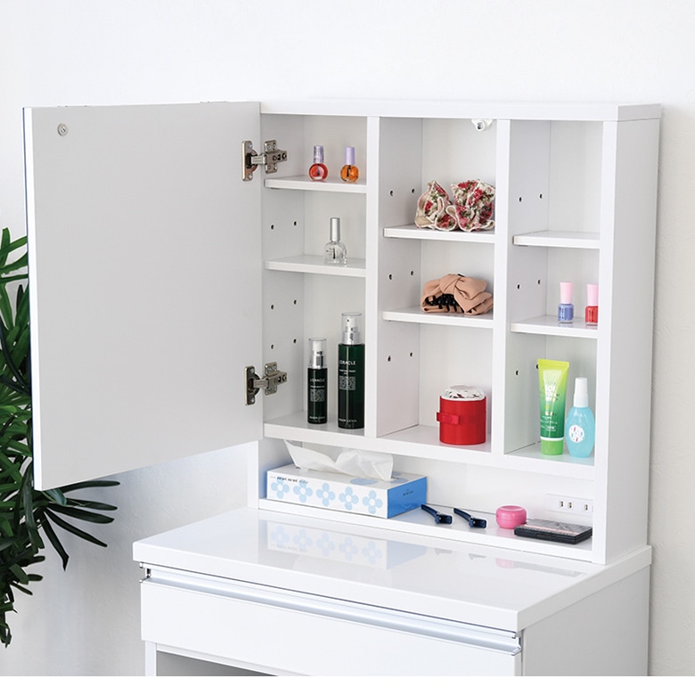 1面鏡 収納ドレッサー 幅65cm スツール付き ピンク /ホワイト