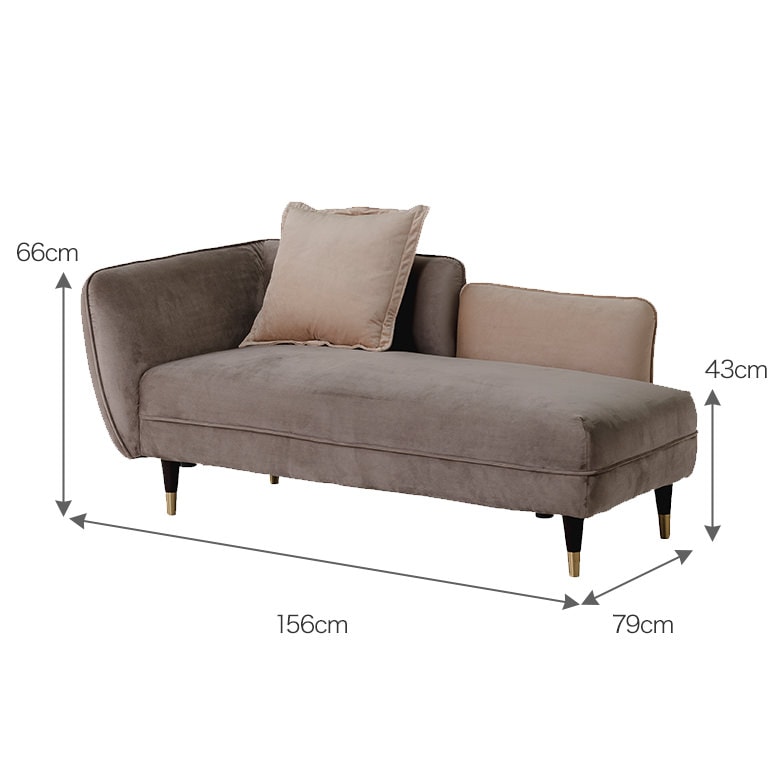 シェーズロングソファ 2Pソファ ベルベット生地 ファブリック ピンク