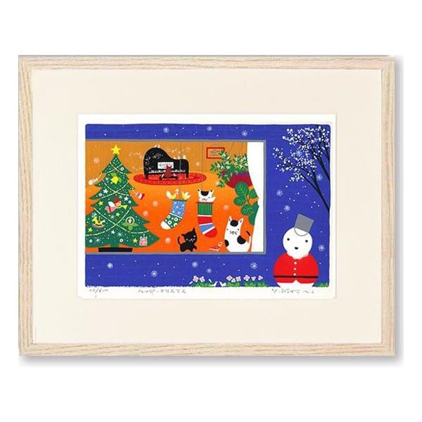 吉岡浩太郎　シルクスクリーン　版画　クリスマスの夜 アート作品 2点セット 大衣サイズ版画SDL53 窓辺のクリスマス吉岡浩太郎