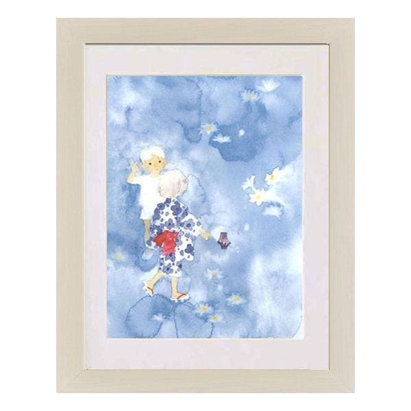絵画 いわさき ちひろ・夏の宵の白い花と子供 アート インテリア