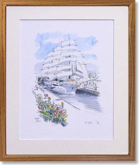 鈴木 新 絵画 水彩画 風景画 ギリシャ サントリーニ島 フレーム付 鈴木 新 絵画 水彩画 風景画 ギリシャ サントリーニ島 フレーム