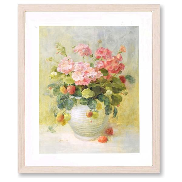 絵画 花 ダンフイナイ・ ピンクのゼラニウムとイチゴ インテリア