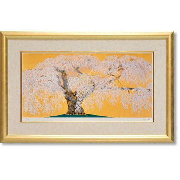 中島千波さんの絵画 中島千波・神田の大糸桜(しんでんのおいとざくら)(四曲一隻