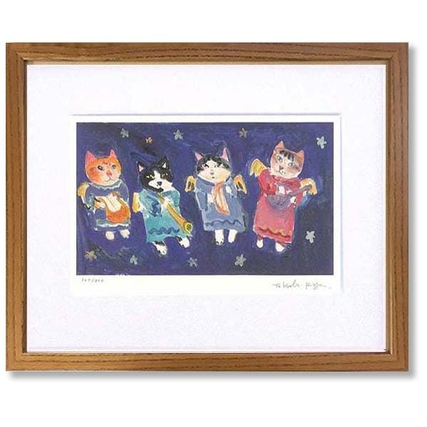 絵画 版画 猫 久下貴史・幼いエンジェルキャップ インテリア