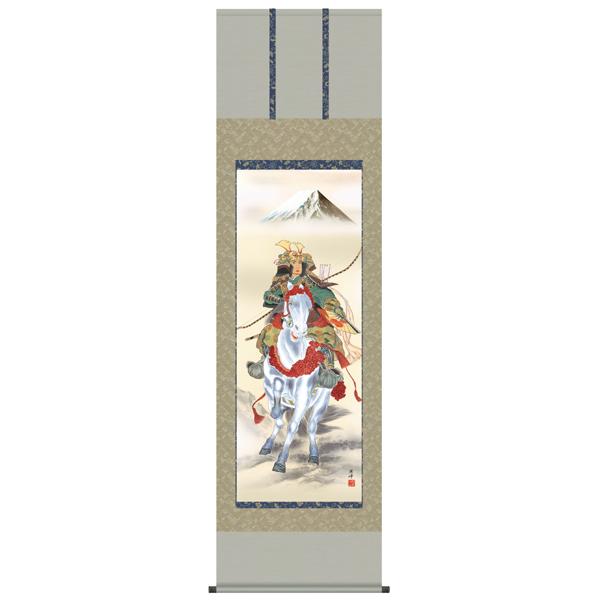 掛け軸 高畠 周峰作 白馬武者 桐箱付き 掛け軸 高畠 周峰作 白馬武者 桐箱付き 掛け軸 高畠 周峰作 白馬