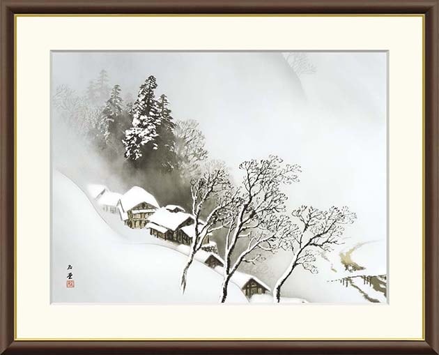 川合玉堂、【湖畔雪霽】、希少画集画より、状態良好、新品高級額装付 Yahoo!オークション - 川合玉堂 【湖畔雪霽】 希少画集画より