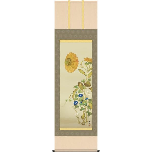 掛け軸 掛軸 酒井 抱一（さかいほういつ）・ 向日葵、朝顔、藤袴