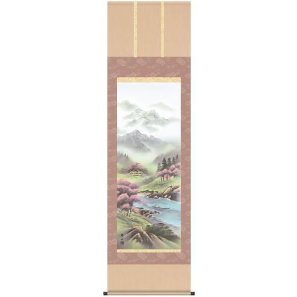 掛け軸 掛軸 緒方葉水 ・ 四季山水 春山花麗 尺五 山水画 床の間
