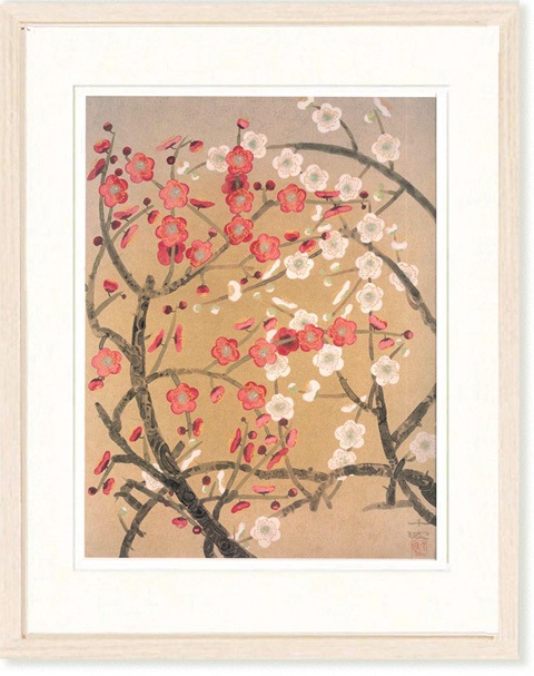 月下紅白梅 中島千波 絵画 日本画 中島千波 ( なかじまちなみ ) ・紅白梅 インテリア 梅
