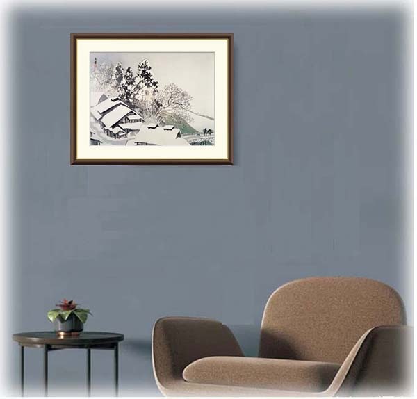 川合玉堂画伯と彫り師達３名の合作です　雪景色の日本画 版画そさ 川合玉堂画伯と彫り師達3名の合作です 雪景色の日本