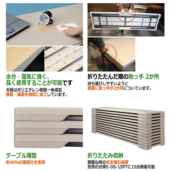 樹脂天板 会議用折りたたみテーブル 屋外屋台イベント用 棚なし E-PET-1850 幅1800xD500x高さ700mm 雨 水 店舗 お祭り 自治会 公民館 自治体 売店