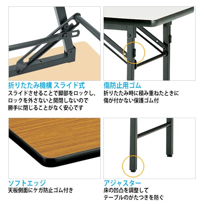 長机 折りたたみ 軽量 TS-1545PN 幅1500x奥行450x高さ700mm ソフトエッジ 棚なし パネル付 会議用テーブル 折りたたみ なが机 折畳 自治会 町内会 集会所 公民館 学童 日本製 国産 会議室 テーブル 日本製 国産