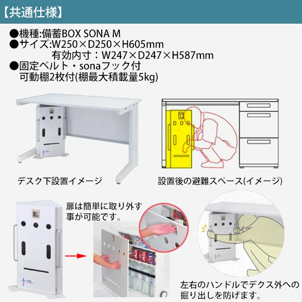 防災備蓄ボックス 1.5日分の備蓄量 SONA-M 個人用 オフィスデスク下に収納 企業防災 災害 地震 帰宅困難 対策
