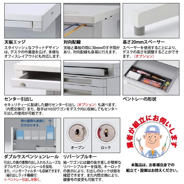 オフィスデスク 【組立設置にお伺い】 L型デスク L型脚 片袖 A4-3段タイプ DUS7-147L-A3 W1400×D700x高さ700mm 事務机 事務所 工場 会社 スチールデスク ワーキングデスク 作業机 稲葉製作所 <BR>
