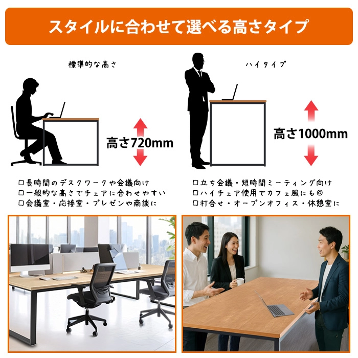 会議用テーブル 幅3600×奥行1200×高さ720mm 8人用 大型 角型 配線ボックス付 E-BX-3612W ミーティングテーブル