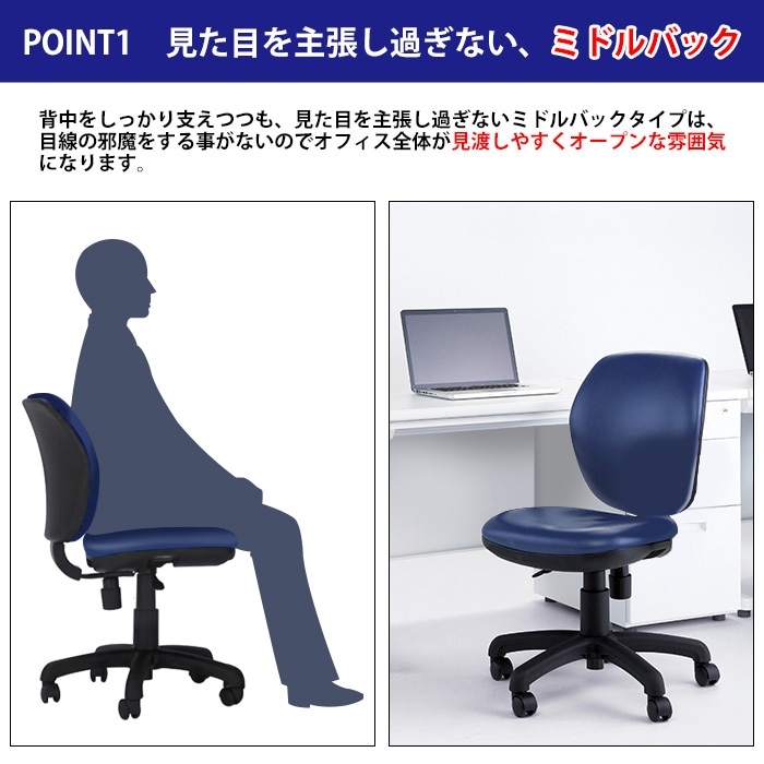 事務椅子 FST-77L 幅578x奥行620x高さ830～920mm 座面高425～515mm ビニールレザー 肘なし ミドルバックタイプ オフィスチェア デスクチェア 高性能チェア 体圧分布 TOKIO 藤沢工業