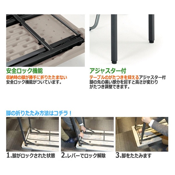 樹脂天板 会議用折りたたみテーブル 屋外屋台イベント用 棚なし E-PET-1850 幅1800xD500x高さ700mm 雨 水 店舗 お祭り 自治会 公民館 自治体 売店